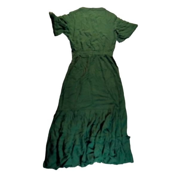 Boho Maxi Short Sleeve V Neck Ruffle Trim High Waisted Flowy Tiered Party Dress - Picture 6 of 8